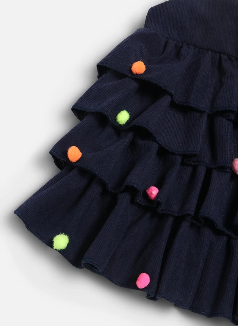 Nautinati  Girls' Corduroy Star Applique Tiered Ruffle Dress with Multicolour Pom-pom Details for Women | Best Price UAE
